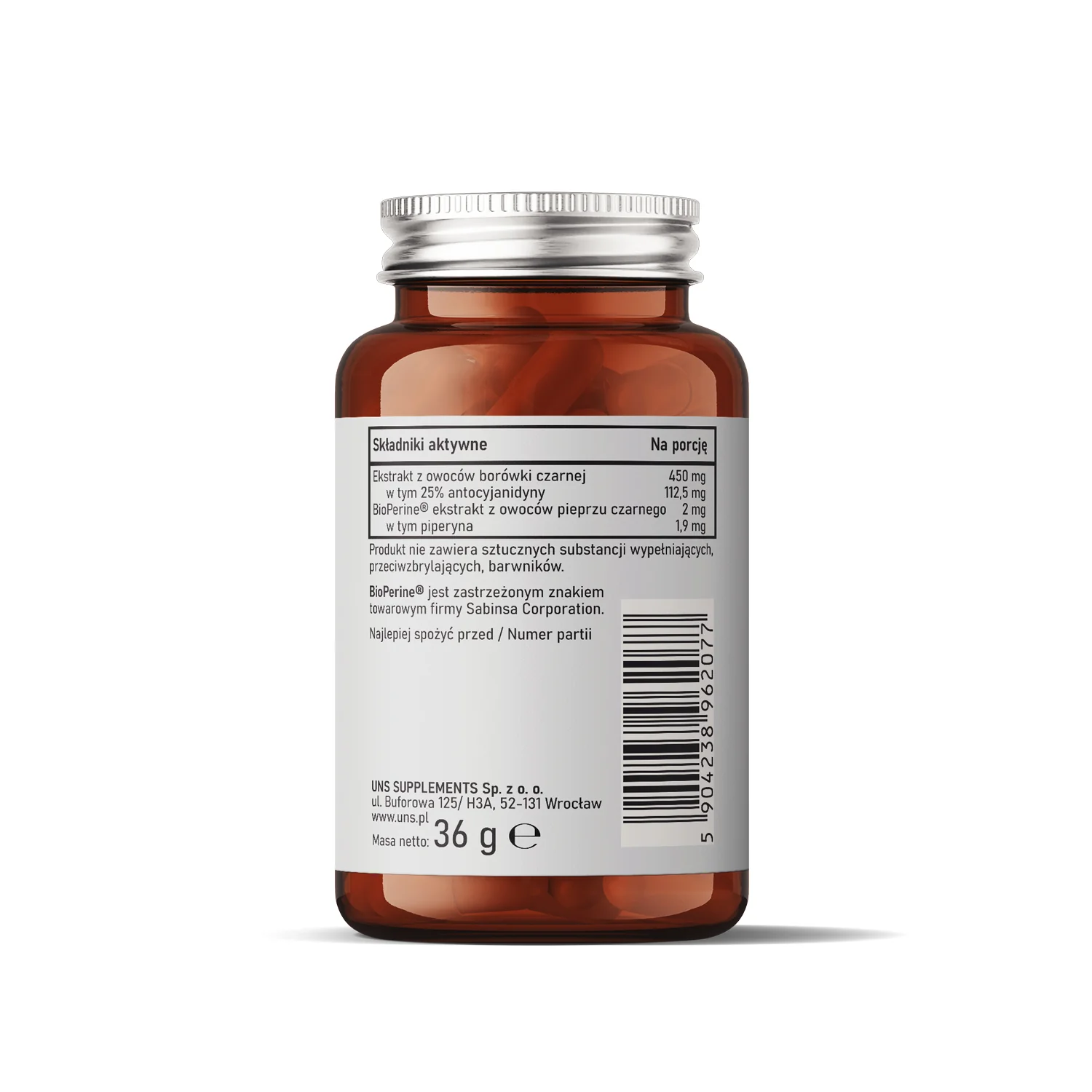 UNS Borówka czarna + BioPerine® 60 wege kapsułek