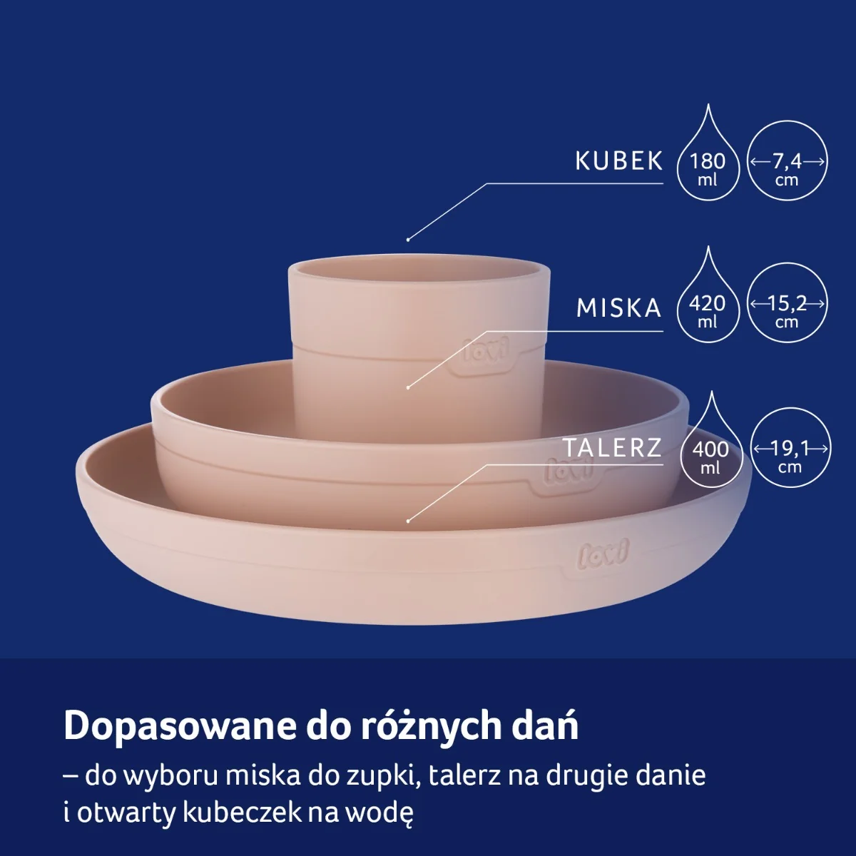 LOVI Zestaw naczyń z kubkiem nude, 3 sztuki