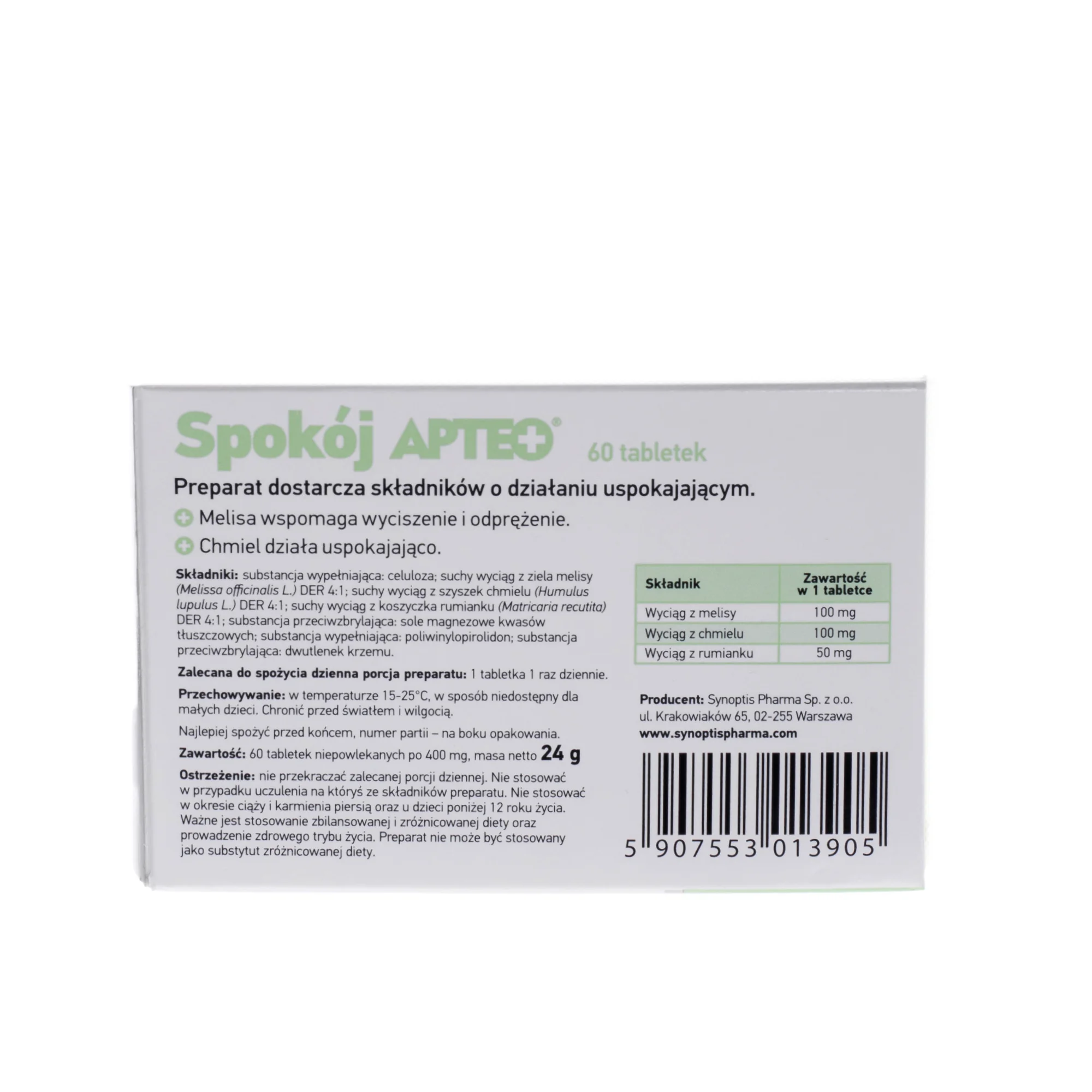 Spokój APTEO Plus, suplement diety, 60 tabletek 