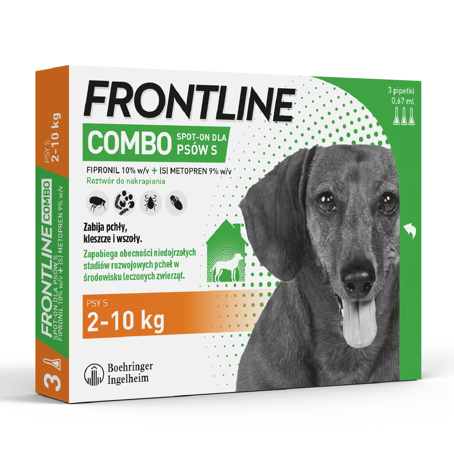 Frontline Combo S (67 mg + 60,30 mg)/0,67 ml, roztwór do nakrapiania dla psów 2-10 kg, 3 x 0,67 ml