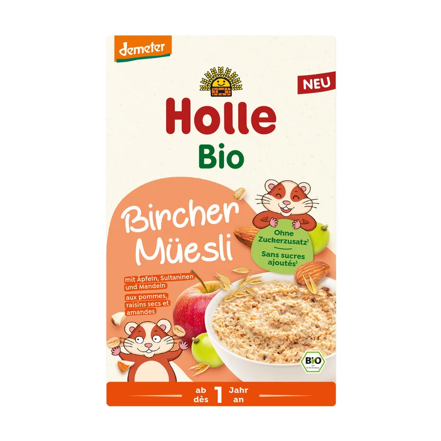 Holle BIO Demeter musli brichera z jabłkiem, rodzynkami i migdałami od 1. r.ż., 200 g