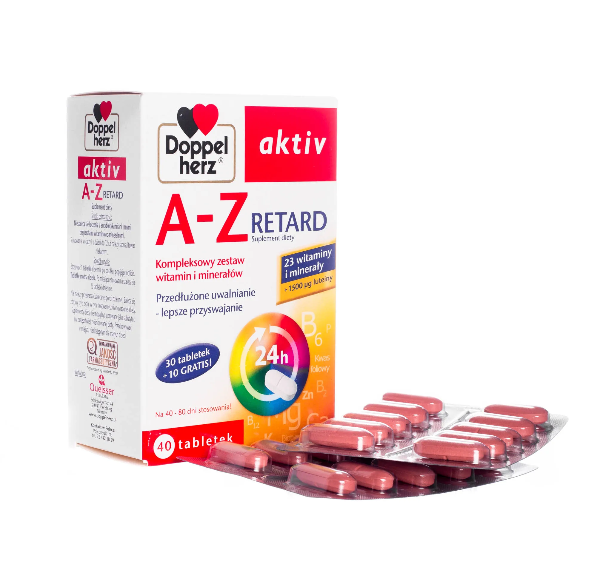 Doppelherz Aktiv A-Z Retard - suplement diety zawierający kompleksowy zestaw witamin i minerałów, 40 tabletek