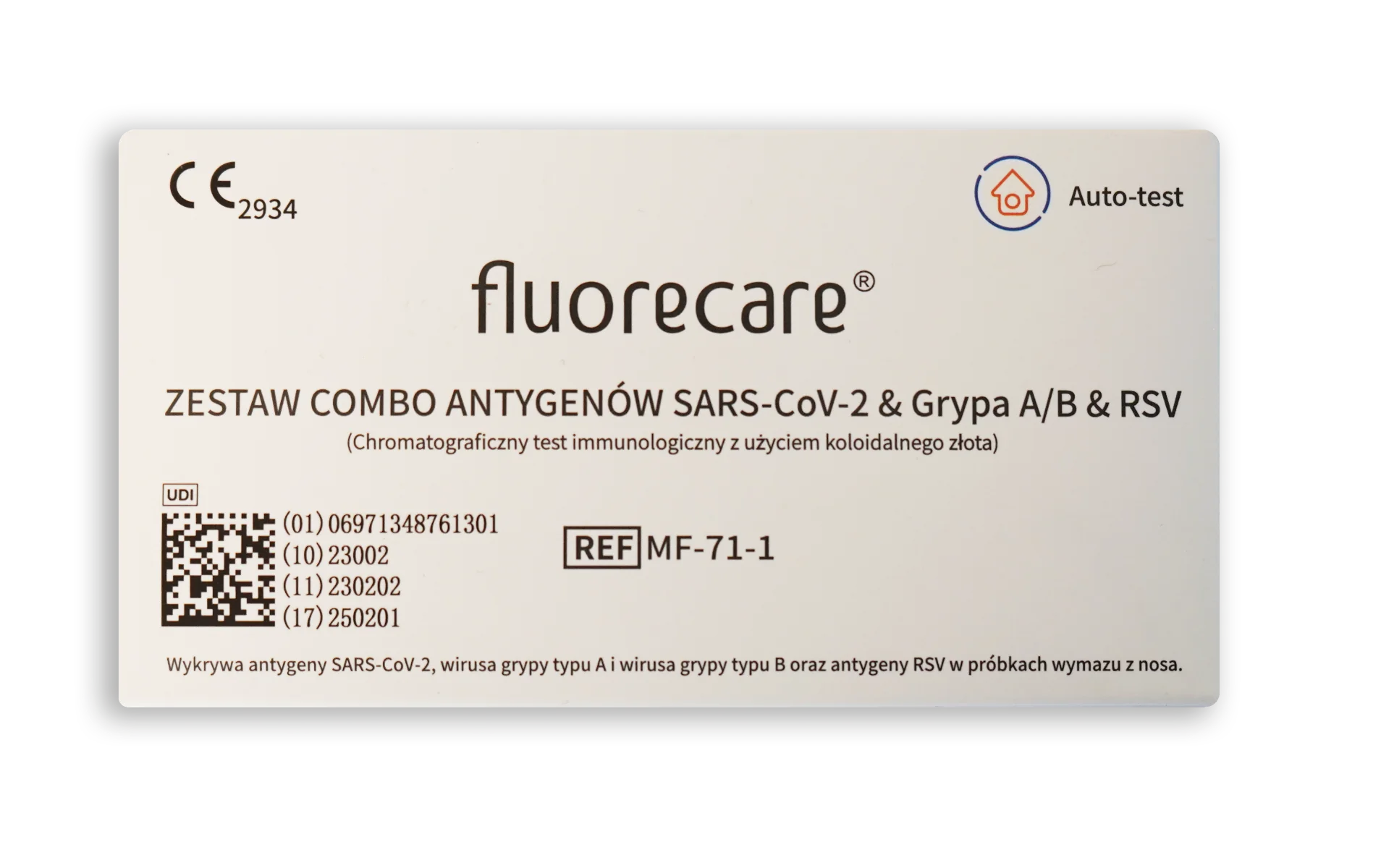 Test Fluorecare® zestaw combo antygenów SARS-CoV-2 & Grypa A/B & RSV, 1 sztuka