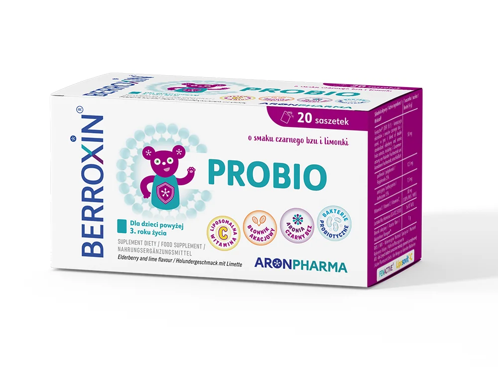 Berroxin® Probio o smaku czarnego bzu i limonki, 20 saszetek