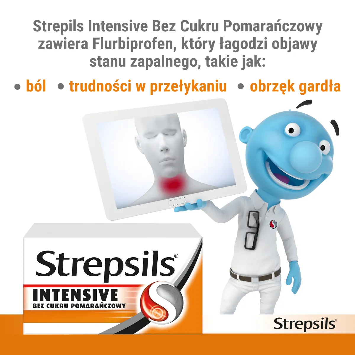 Strepsils Intensive, 8,75 mg, bez cukru, smak pomarańczowy, 24 pastylki 