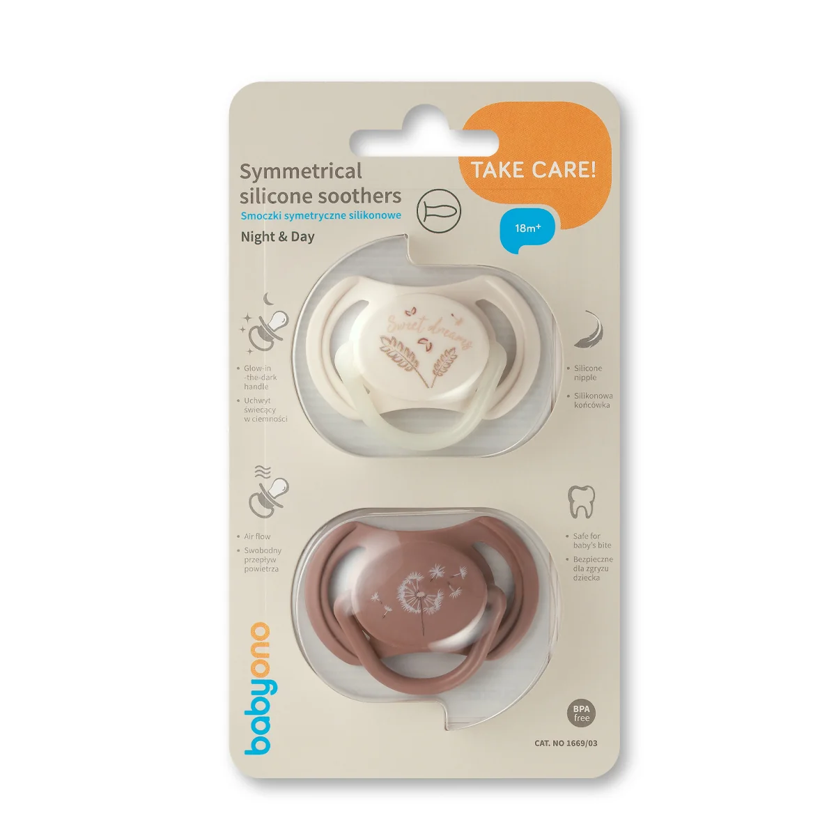Babyono silikonowy smoczek symetryczny 18+ m, 2 sztuki