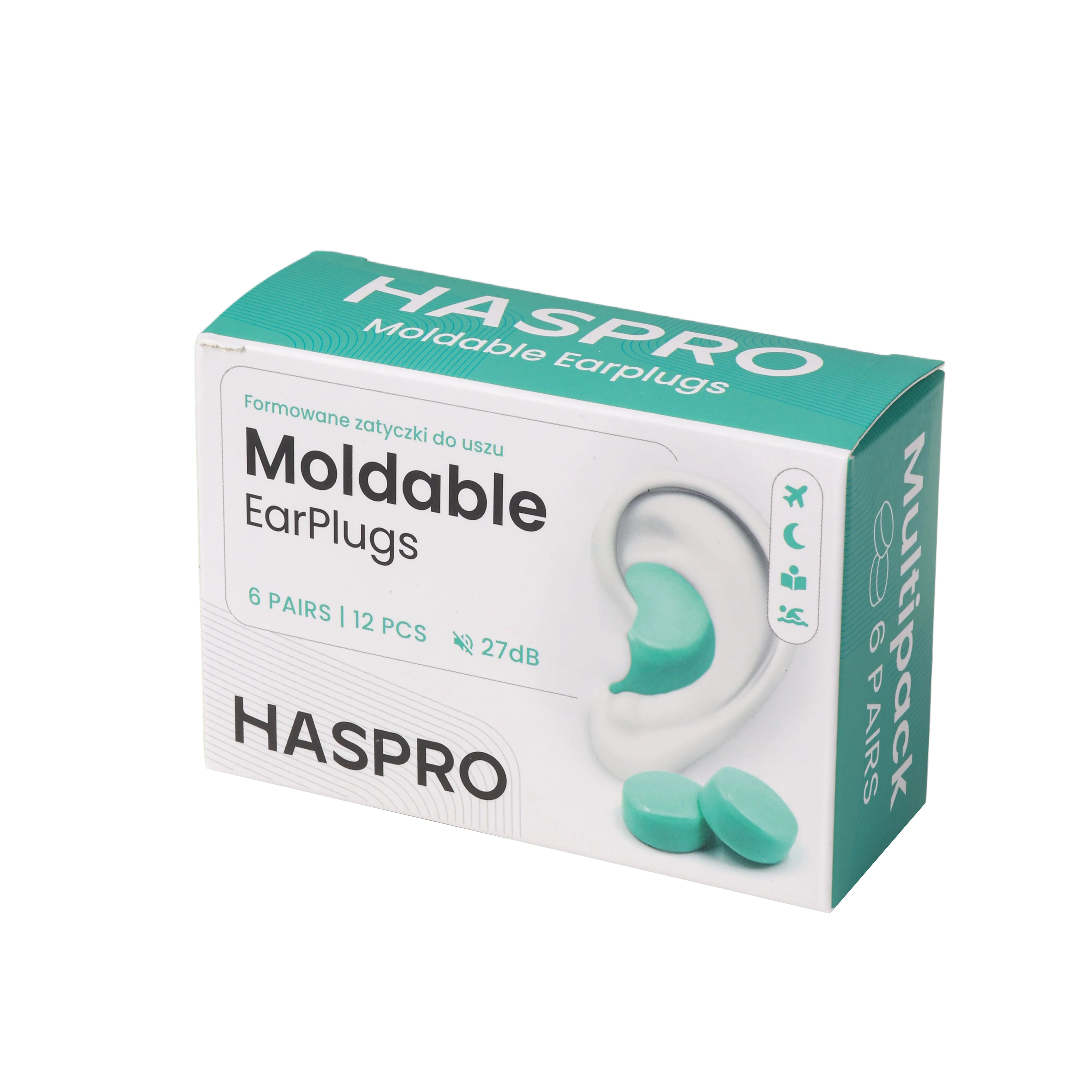 Haspro Mold 6P formowane zatyczki do uszu, kolor miętowy, 6 par
