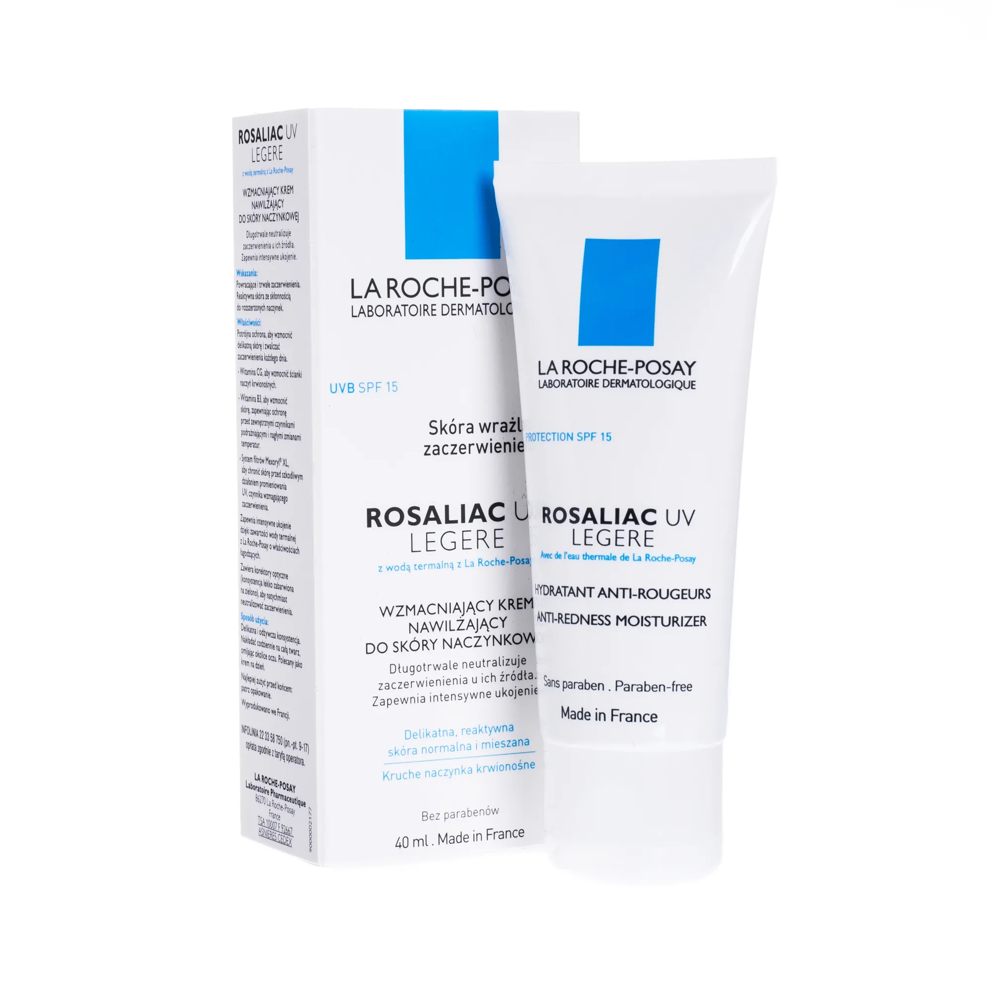 La Roche-Posay Rosaliac UV Legere, wzmacniający krem nawilżający, skóra naczynkowa, 40 ml 