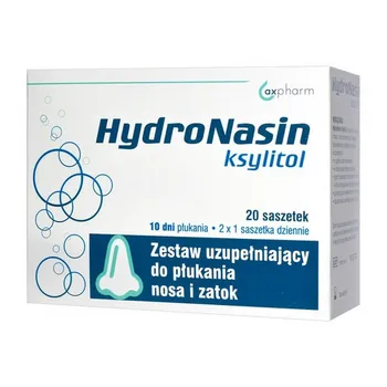 HydroNasin Ksylitol, zestaw uzupełniający do płukania nosa i zatok, 20 saszetek 