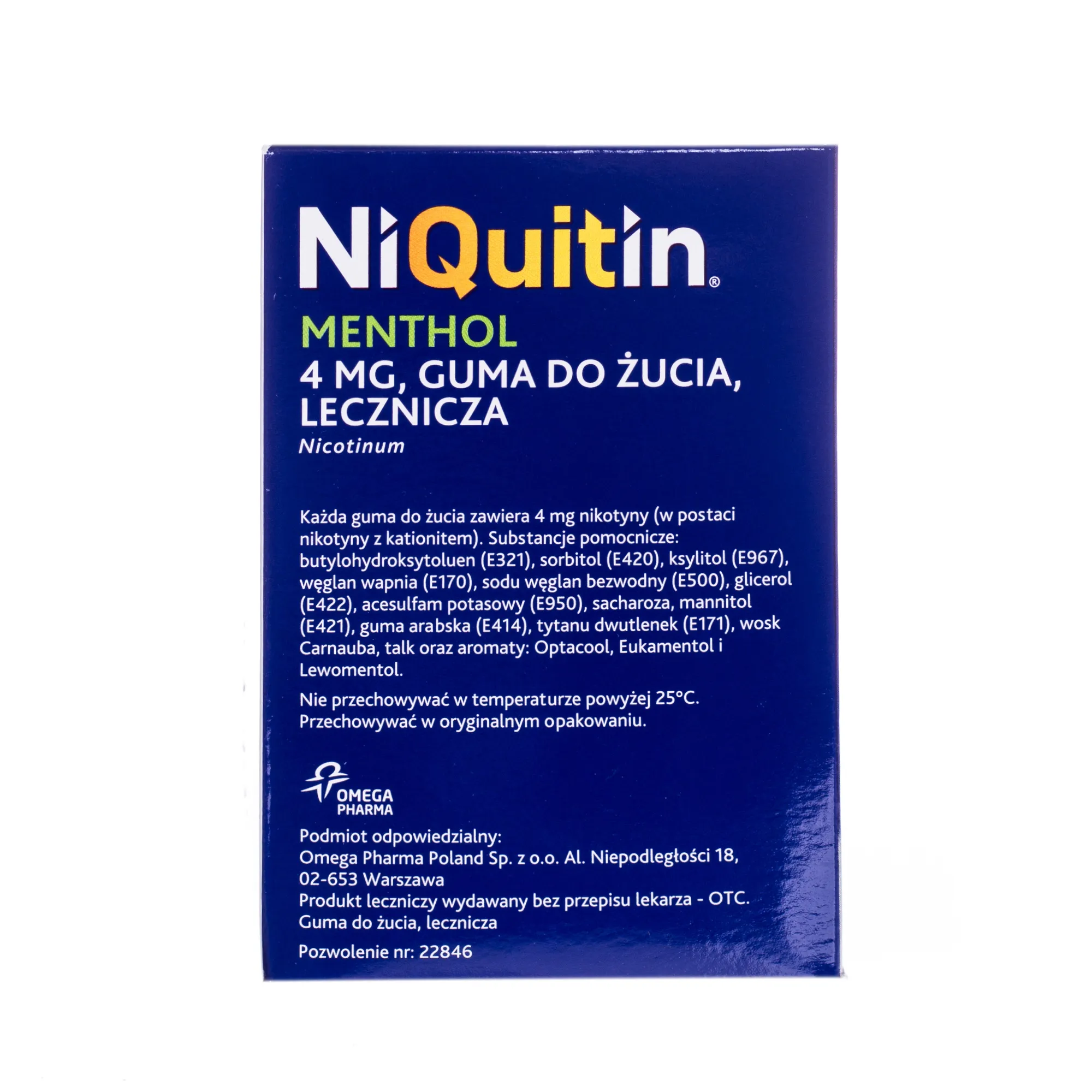 NiQuitin Menthol, 4 mg, guma do żucia, 100 sztuk 