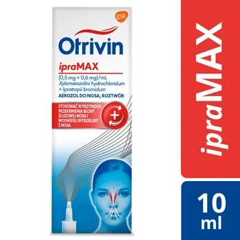 Otrivin ipra Max(0,5 mg + 0,6 mg)/ml - Aerozol do nosa stosowany w przypadku przekrwienia błony śluzowej nosa, 10 ml 