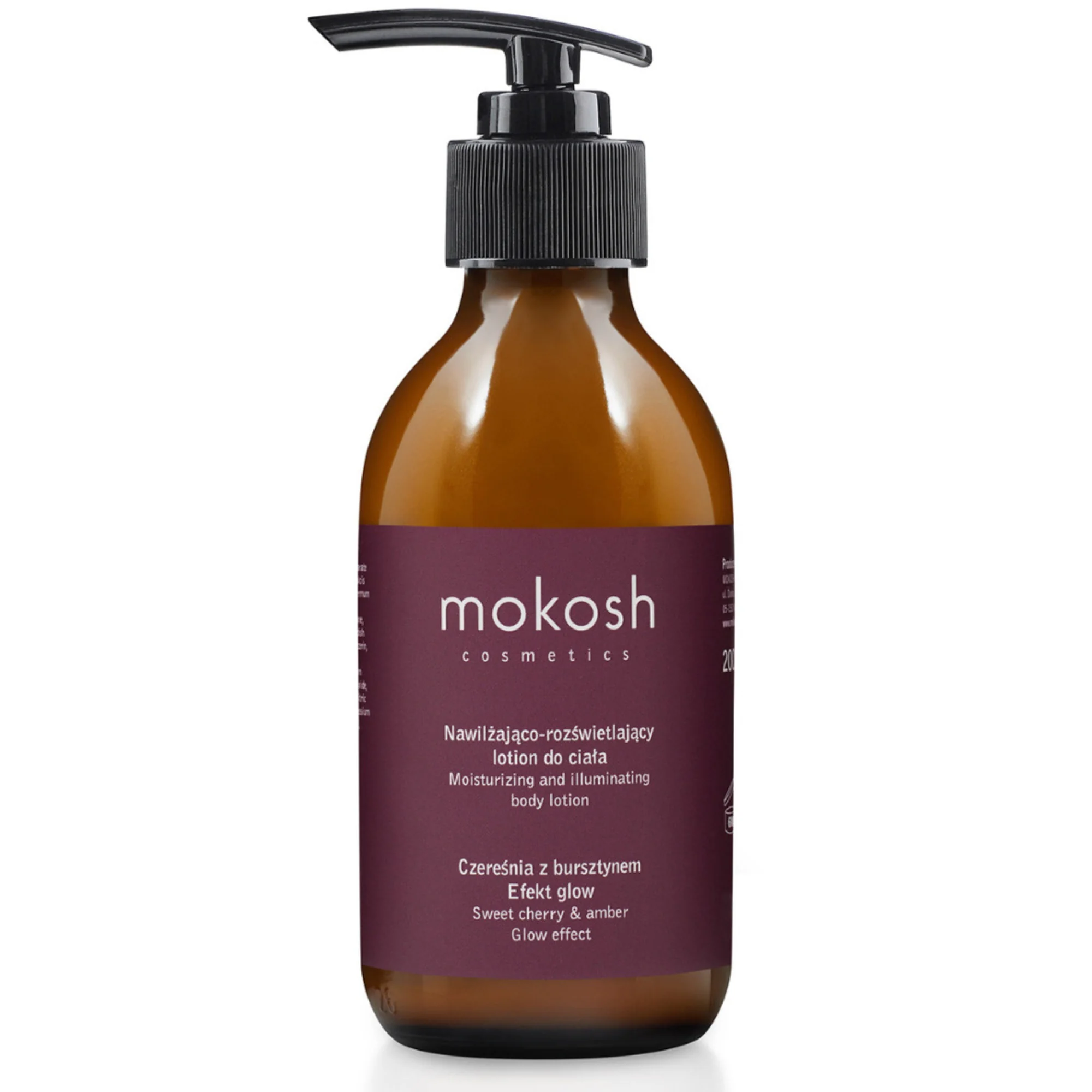 Mokosh lotion do ciała czereśnia z bursztynem nawilżająco-rozświetlający, 200 ml
