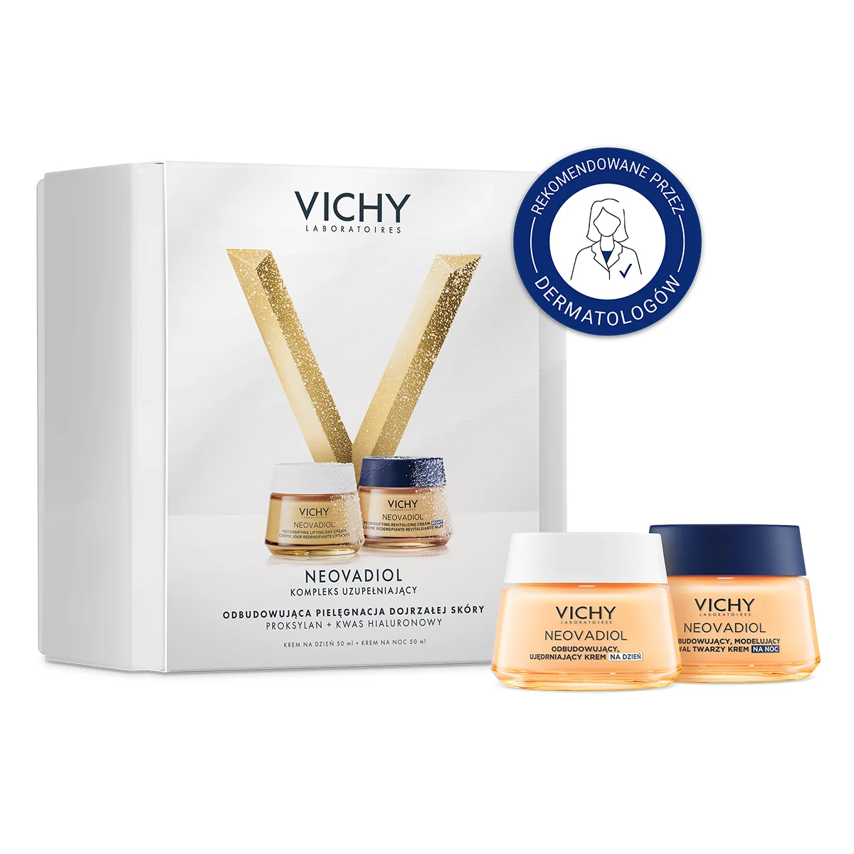 Vichy Neovadiol Kompleks XMass25 Zestaw odbudowujący krem na dzień, 50 ml + modelujący owal twarzy krem na noc, 50 ml
