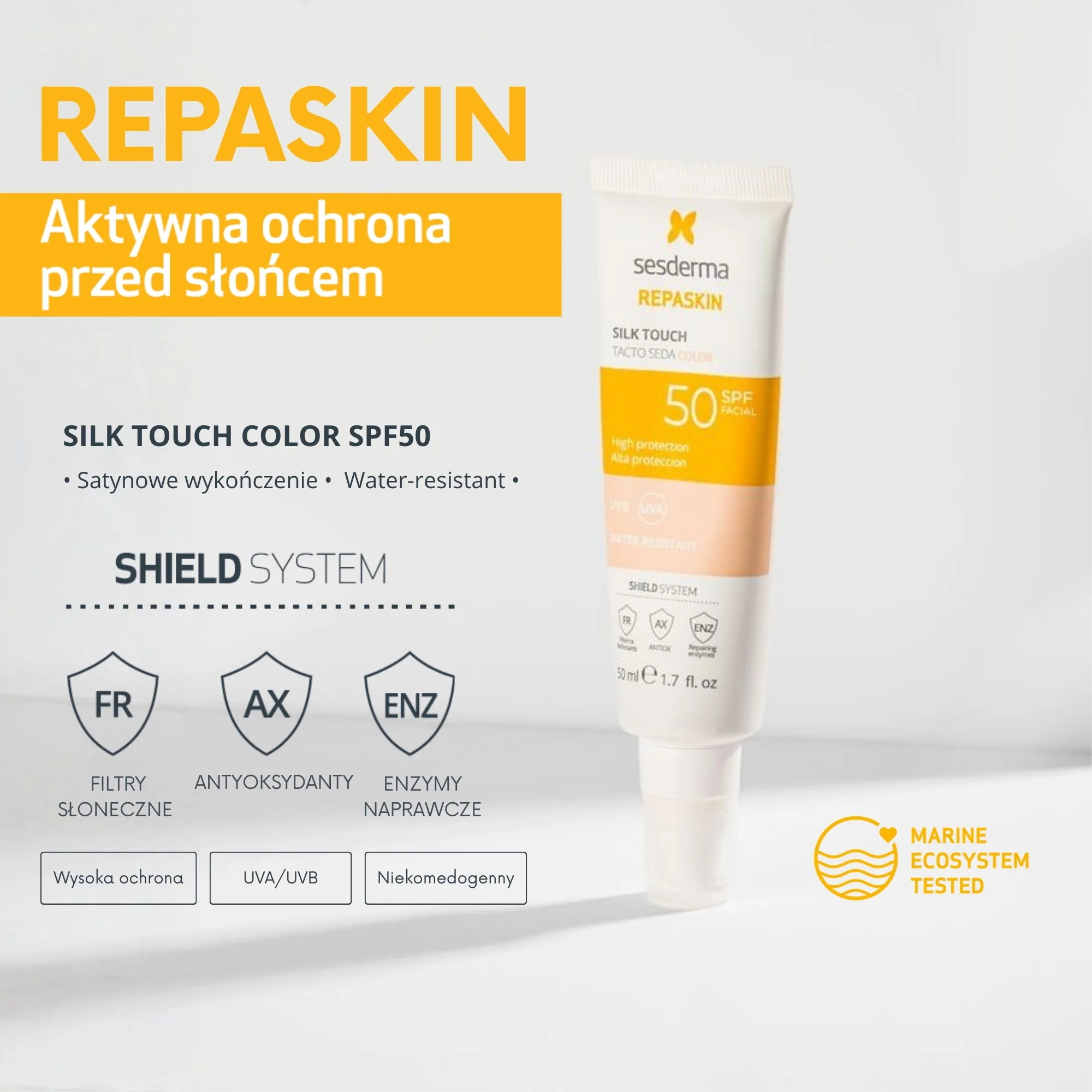 Sesderma Repaskin Silk Touch Color koloryzujący krem do twarzy SPF 50, 50 ml