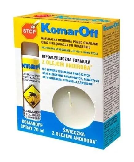 KomarOff, spray odstraszający komary, zestaw ze świeczką, 70 ml + świeczka