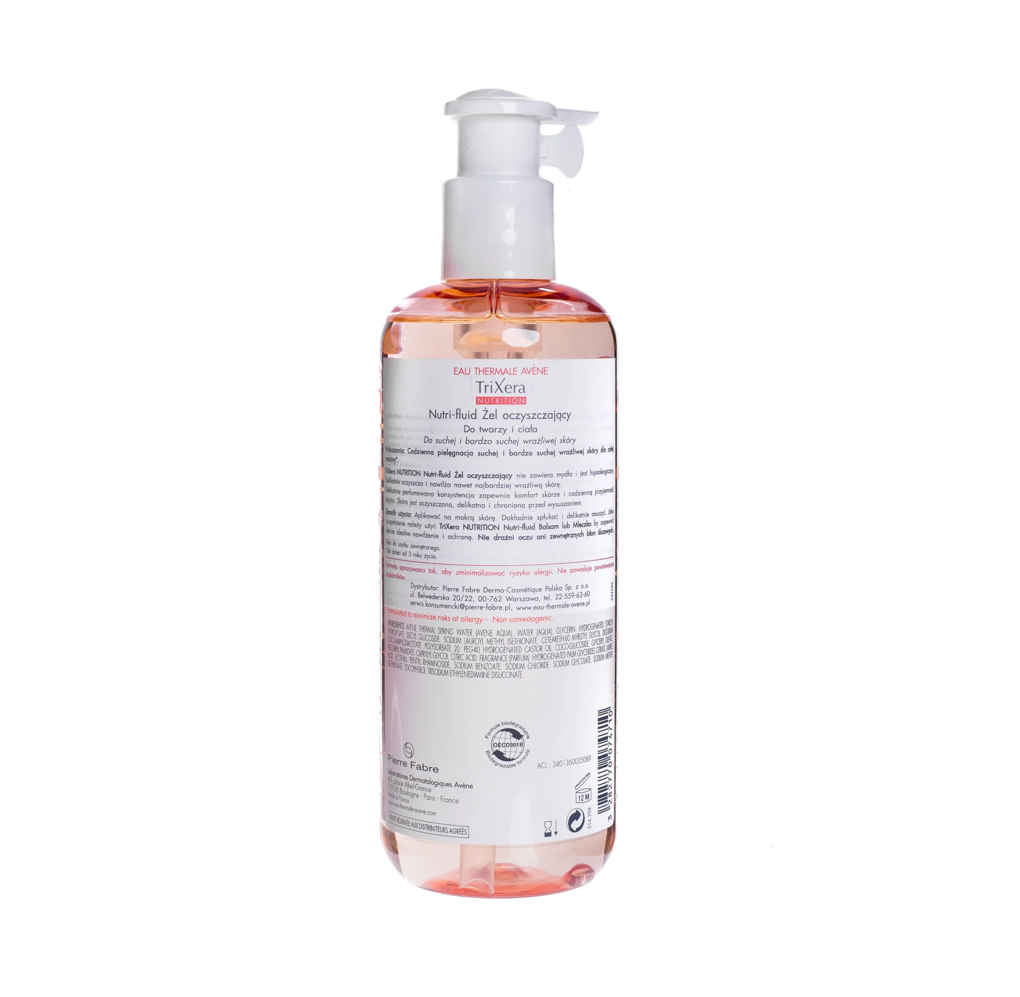 Avene Trixera Nutrition, nutri-fluid żel oczyszczający, 400 ml 