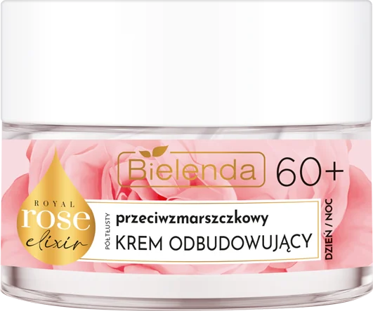 Bielenda Royal Rose przeciwzmarszczkowy półtłusty krem odbudowujący 60+, dzień/ noc, 50 ml