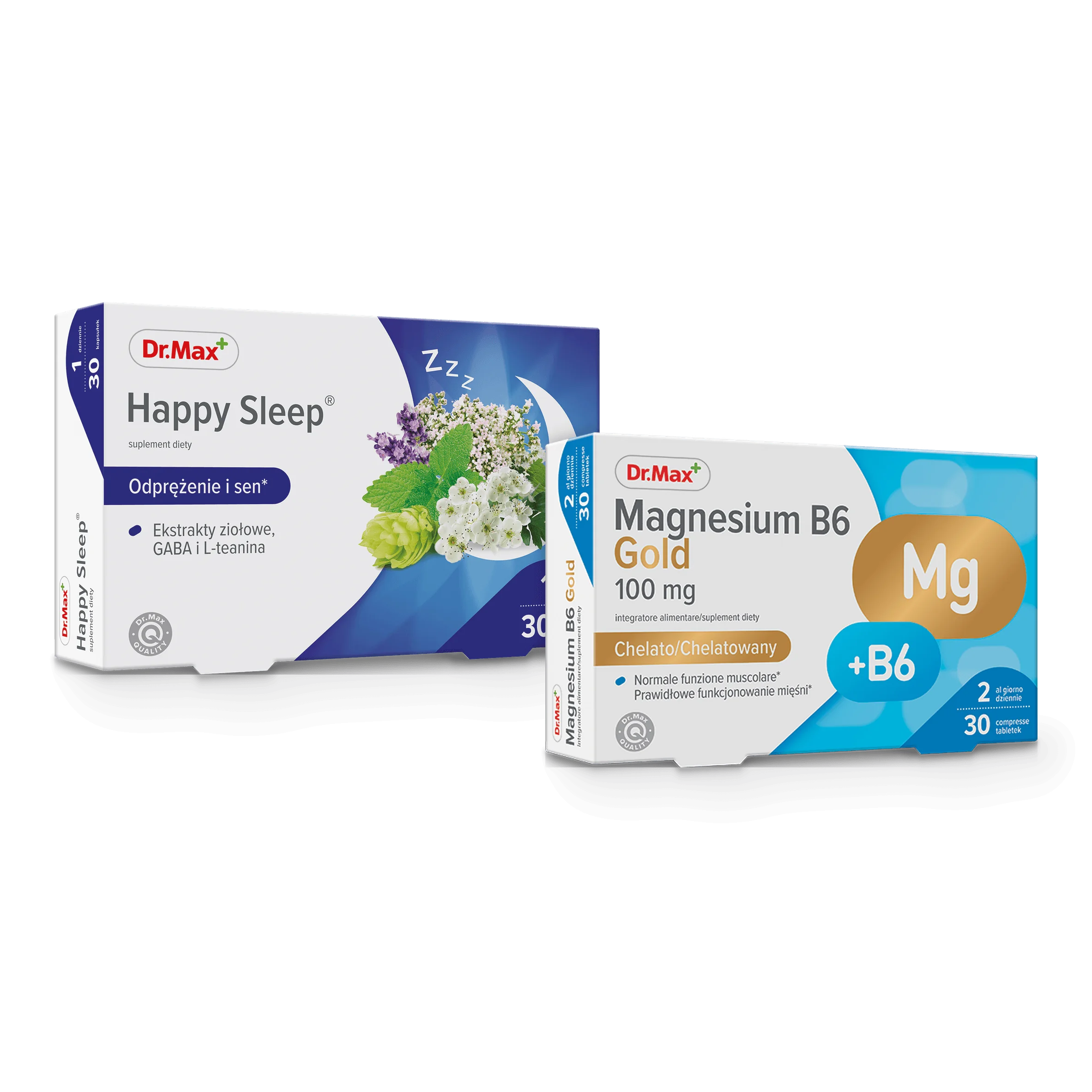 Komplet troski o sen Magnesium B6 Gold Dr. Max 30 tabletek + Happy Sleep Dr. Max 30 kapsułek