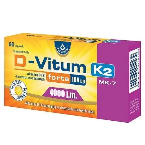 D-Vitum Forte Max 4000 j.m K2 MK-7, suplement diety, 60 kapsułek