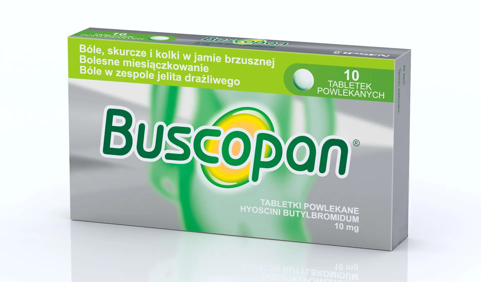 Buscopan, 10 mg, 10 tabletek powlekanych. Data ważności 2022-05-31