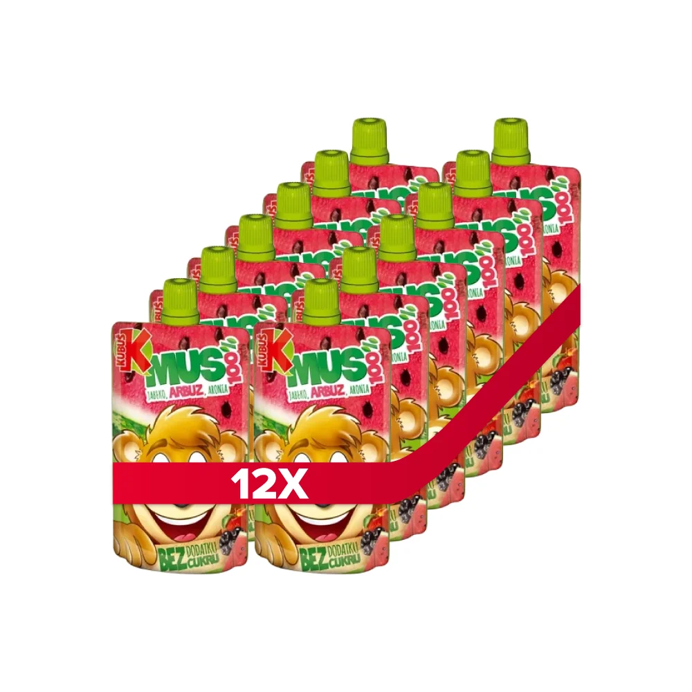 Kubuś Mus 100% mus jabłko arbuz aronia, 12 x 100 g