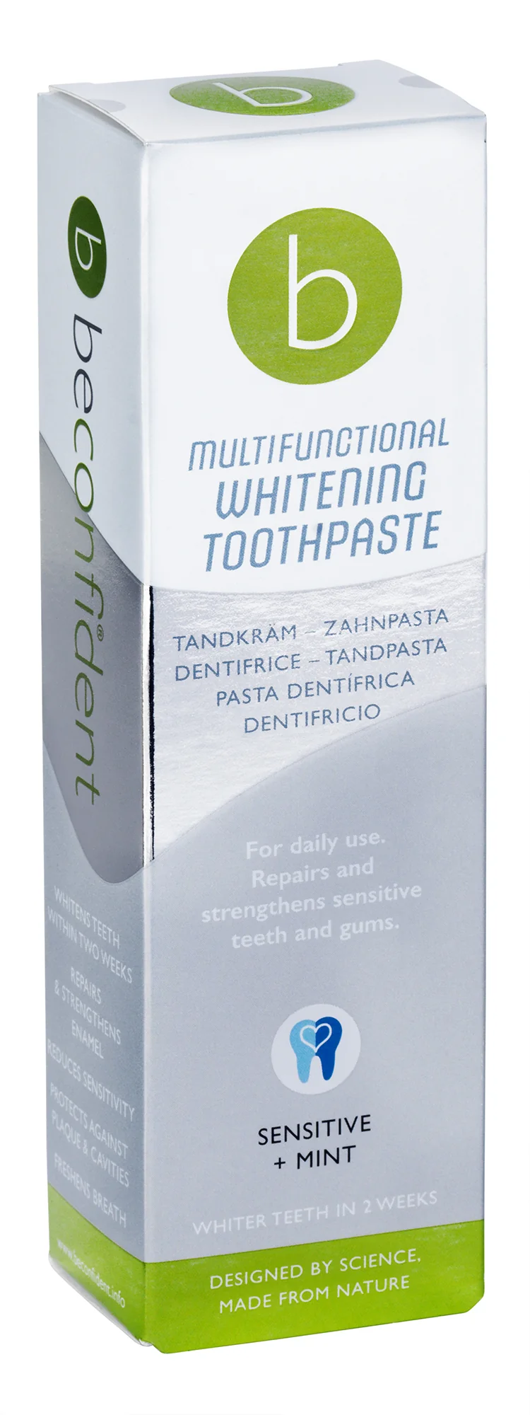 Beconfident wielofunkcyjna wybielająca pasta do zębów wrażliwych o smaku mięty, 75 ml