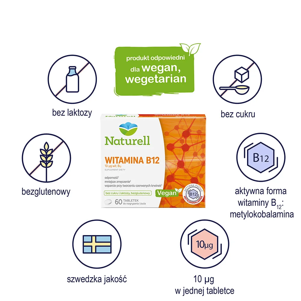Naturell Witamina B12 suplement diety, 60 tabletek
