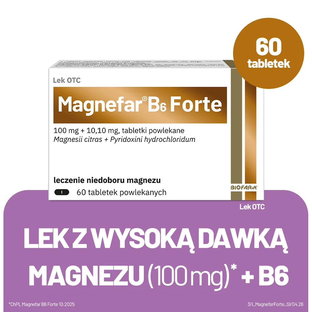 Magnefar B6 Forte 100 mg + 10,10 mg, 60 tabletek powlekanych