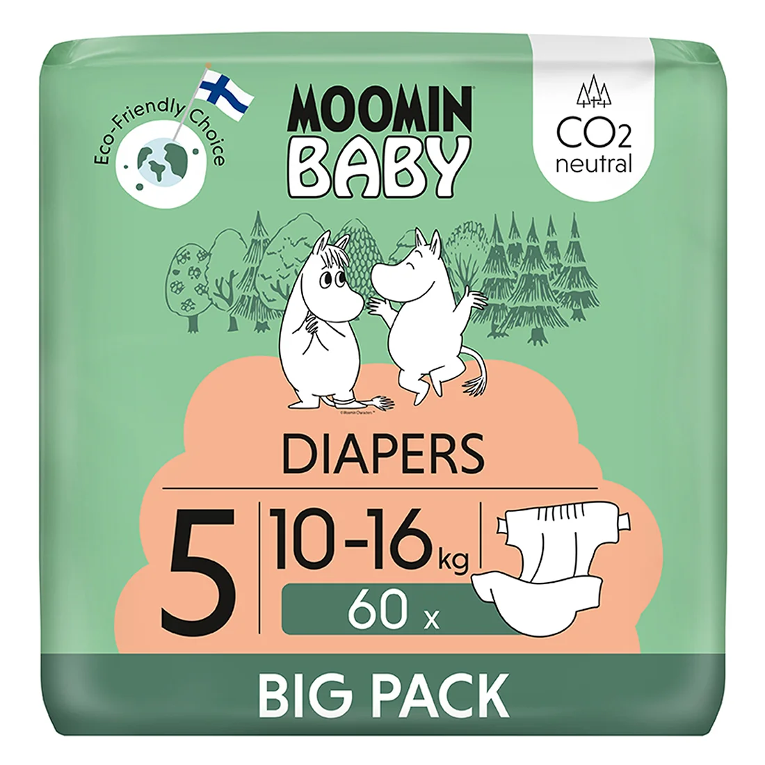 Moomin Baby pieluszki ekologiczne 5, 10-16 kg, 60 szt.