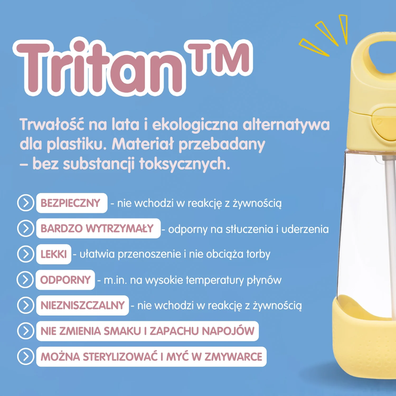 B.box butelka tritanowa ze słomką Lemon Twist, 600 ml