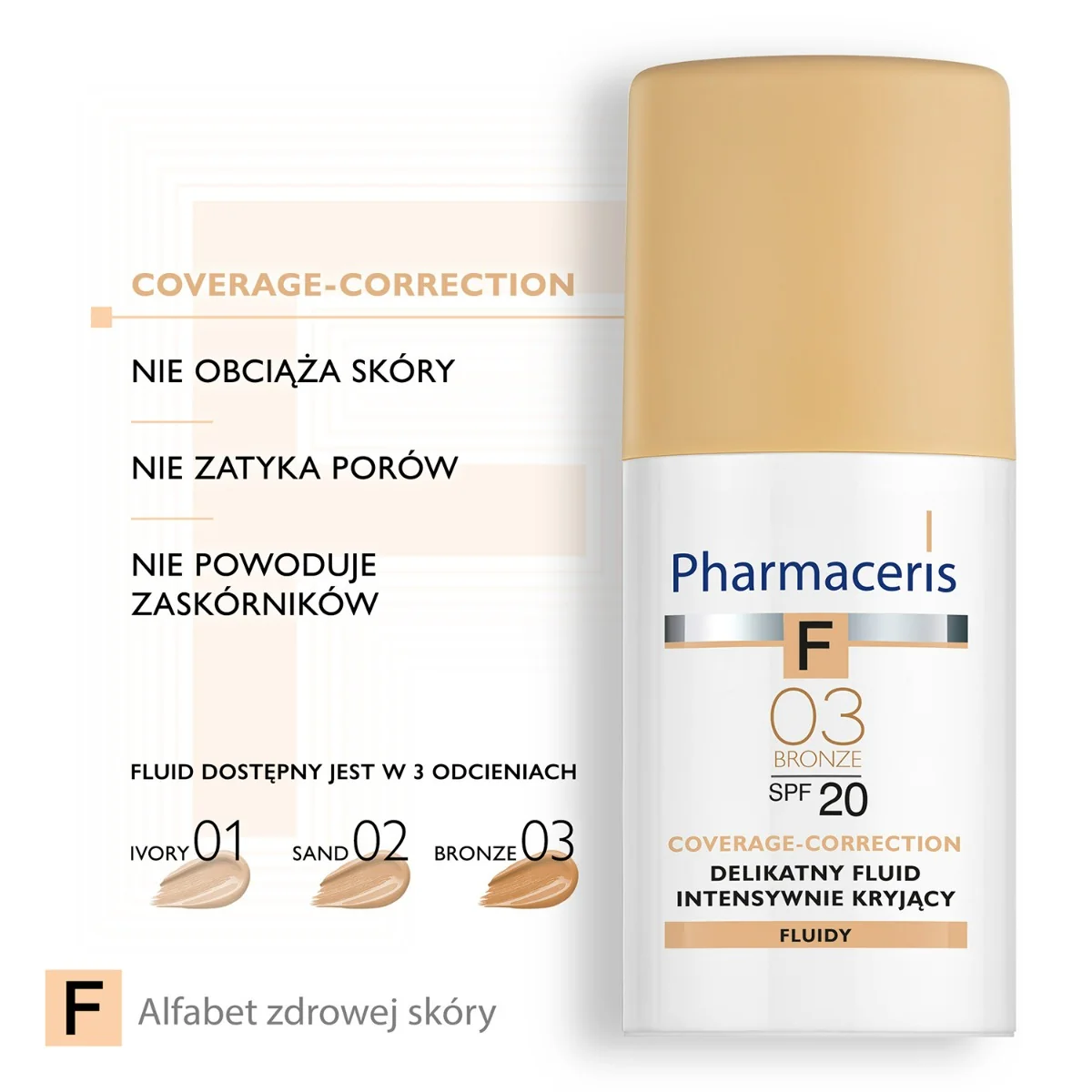 Pharmaceris F delikatny fluid intensywnie kryjący 03 Bronze SPF 20, 30 ml