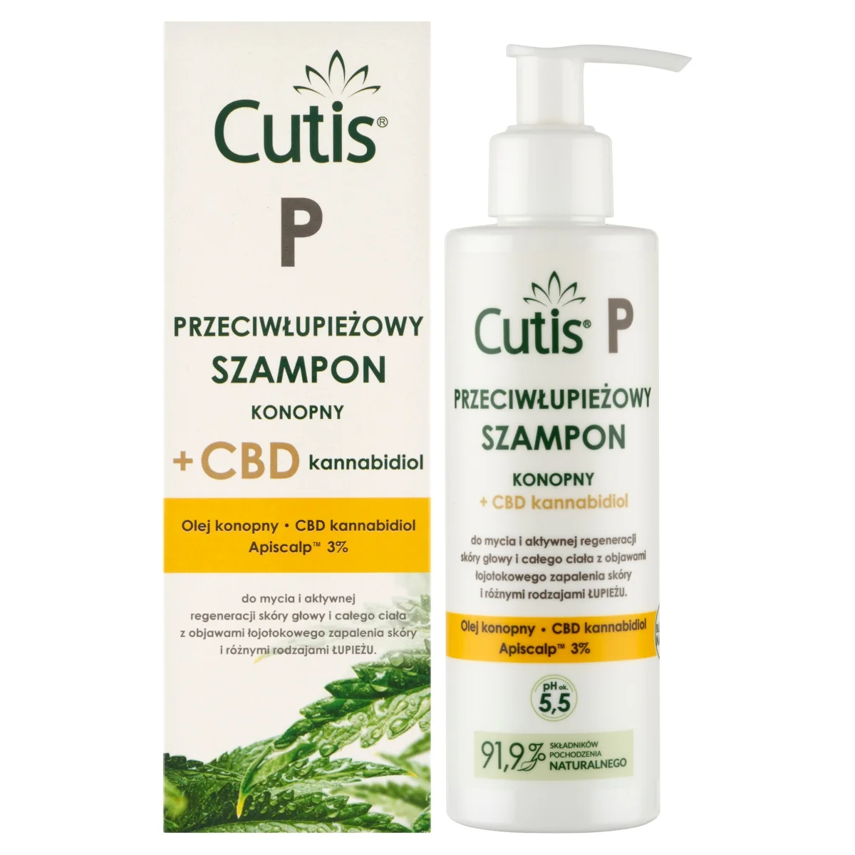 Cutis P przeciwłupieżowy szampon konopny + CBD w regeneracji ŁZS i łojotoku, 150 ml
