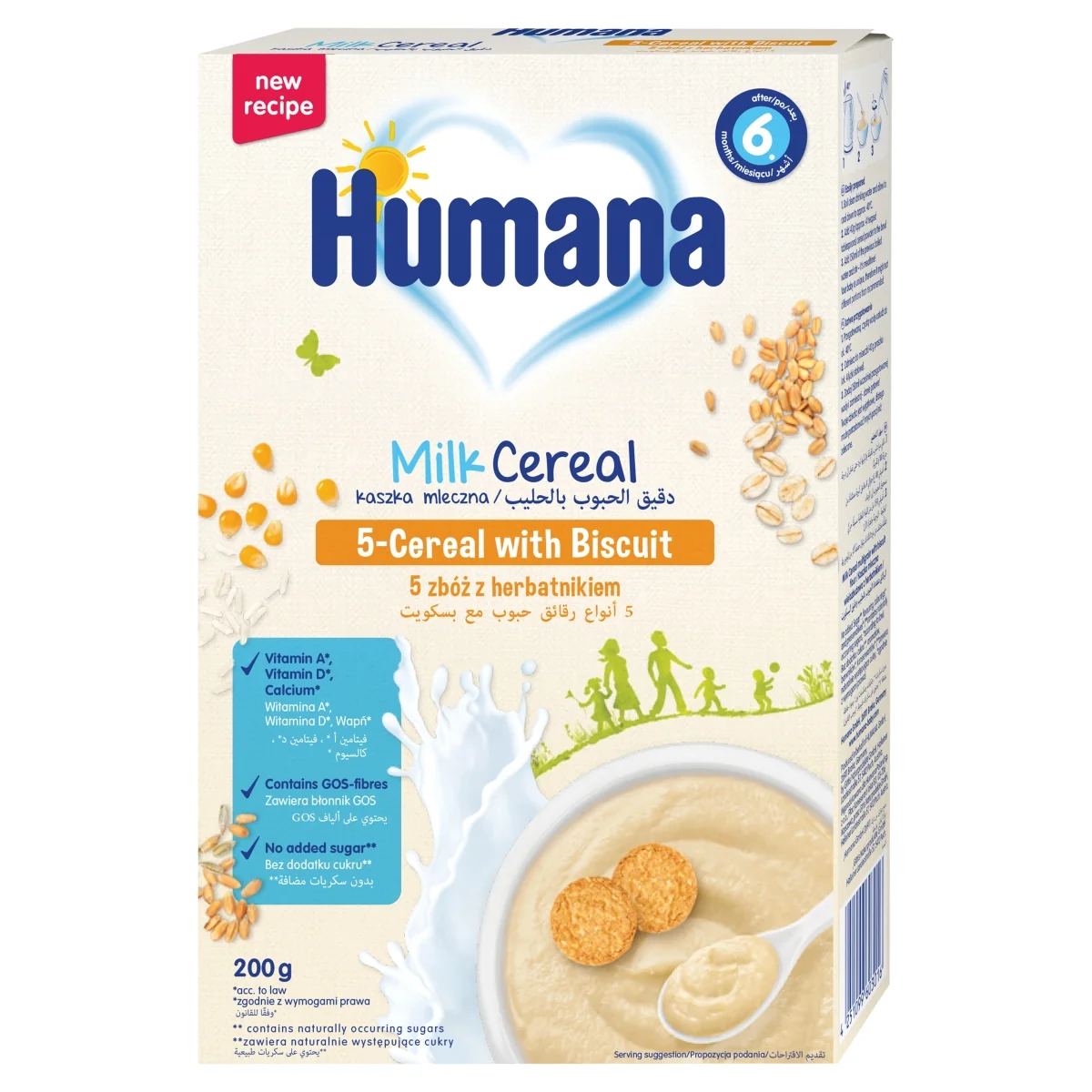 Humana kaszka mleczna 5 zbóż z herbatnikiem po 6. miesiącu, 200 g