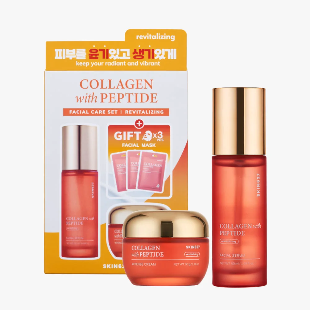 SKIN627 Collagen with Peptide Zestaw serum, 50 ml + krem, 50 g + maseczki do twarzy, 3 x 22 ml