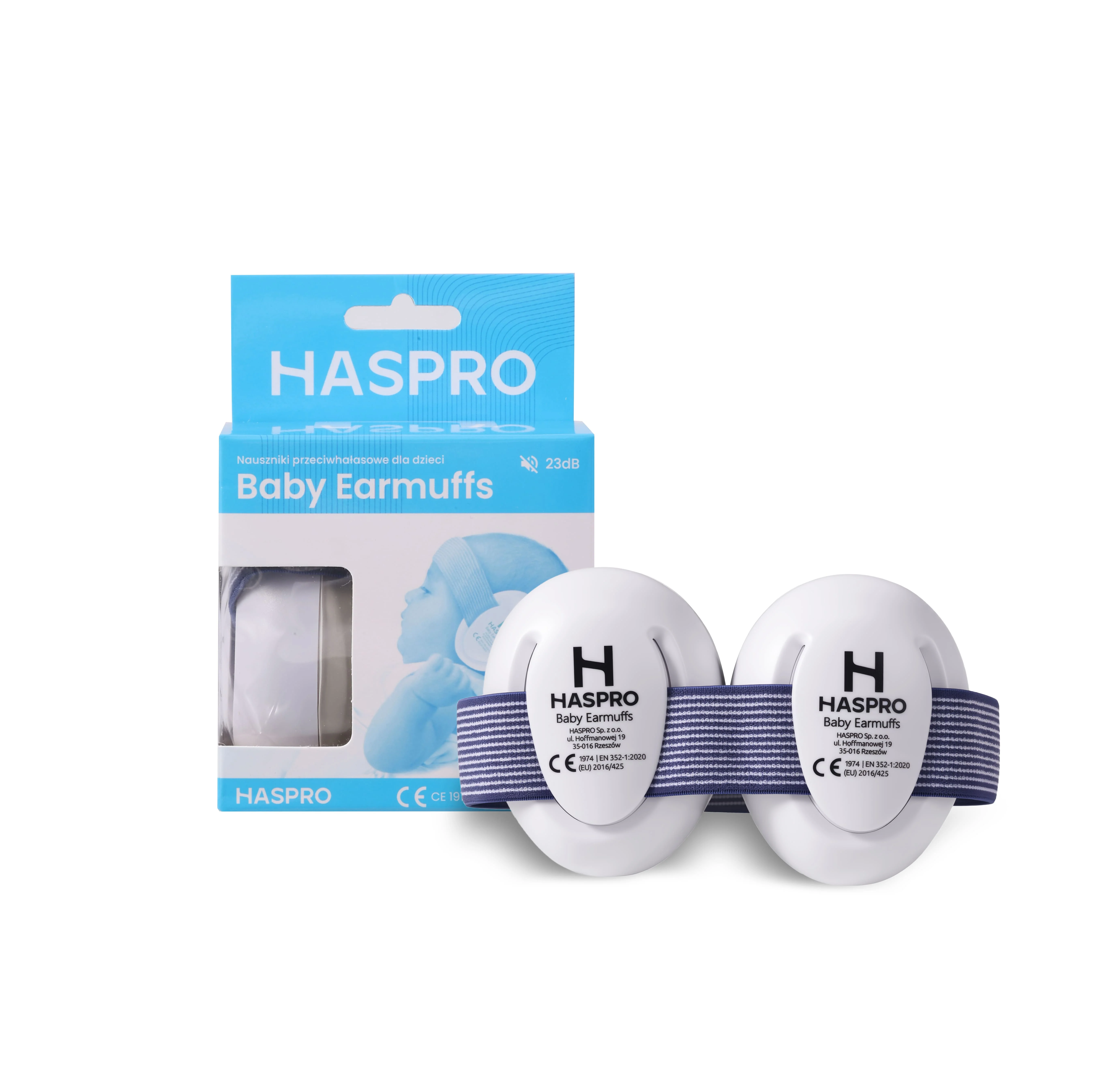 HASPRO Baby Earmuffs BLUE 0+ niebieskie nauszniki dla dzieci i niemowląt, 1 sztuka