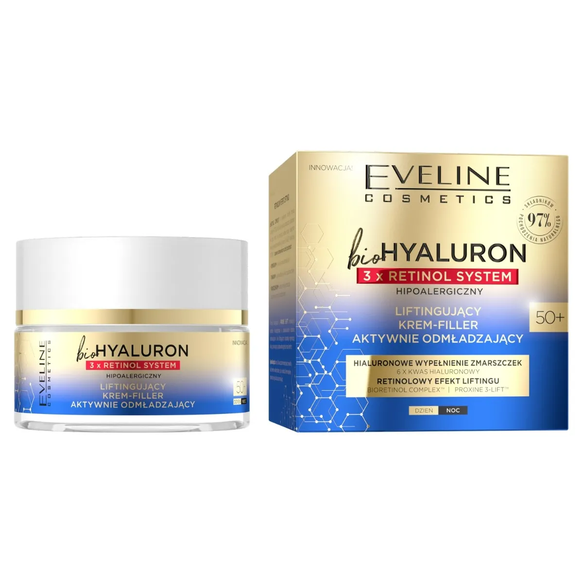 Eveline Cosmetics BioHyaluron 3 x Retinol System liftingujący krem-filler aktywnie odmładzający 50+, 50 ml