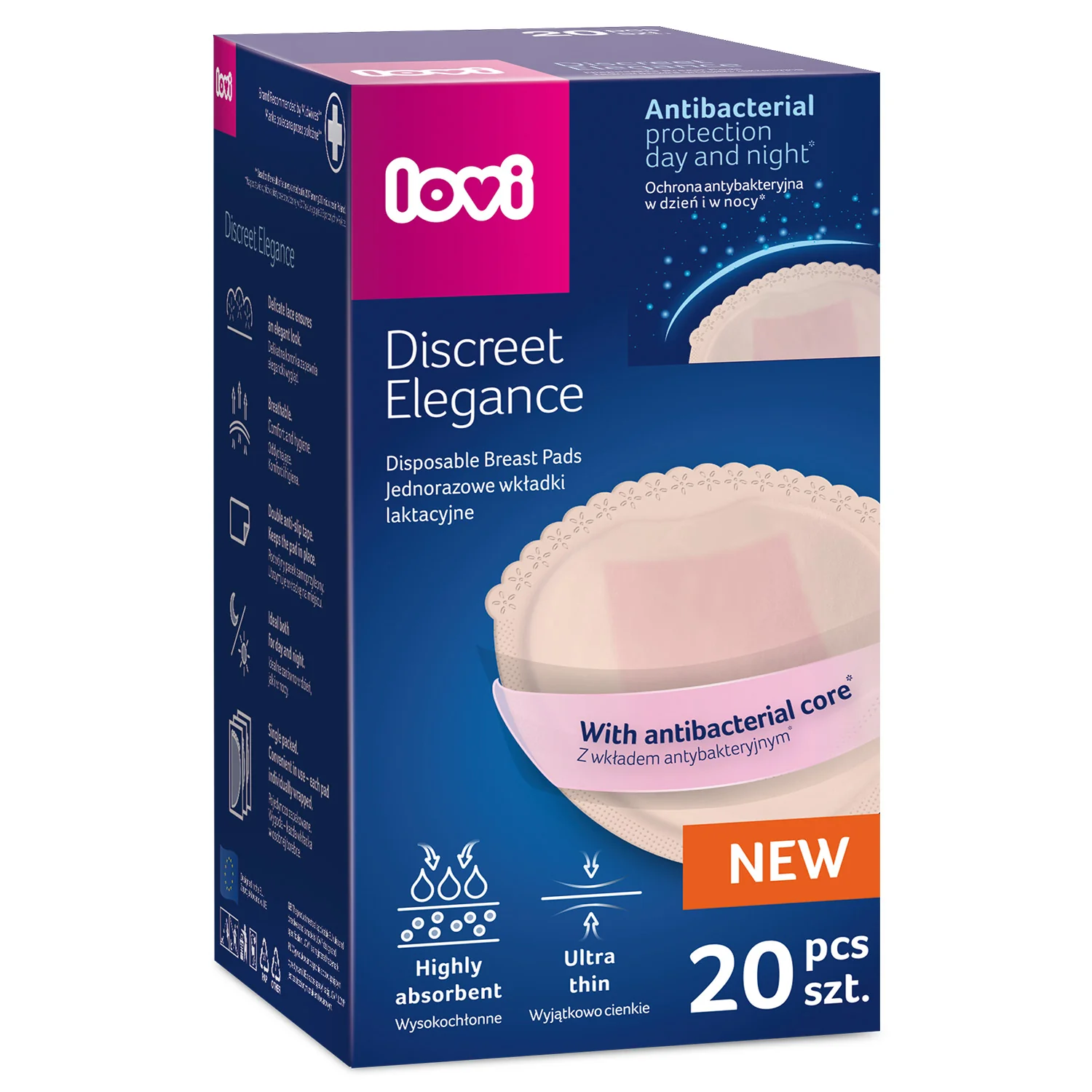 LOVI Discreet Elegance wkładki laktacyjne antybakteryjne beżowe, 20 sztuk