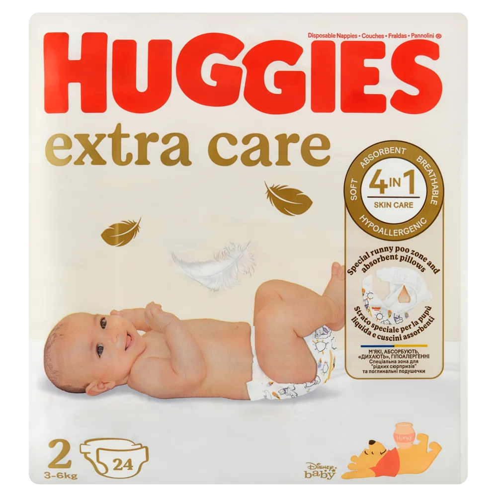 Huggies Extra Care pieluchy rozmiar 2 3-6 kg, 24 szt.