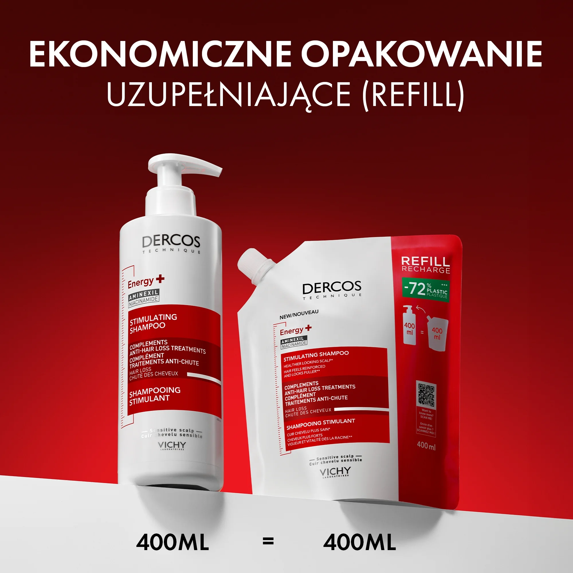 Vichy Dercos Energy+ szampon wzmacniający, REFILL, 400 ml