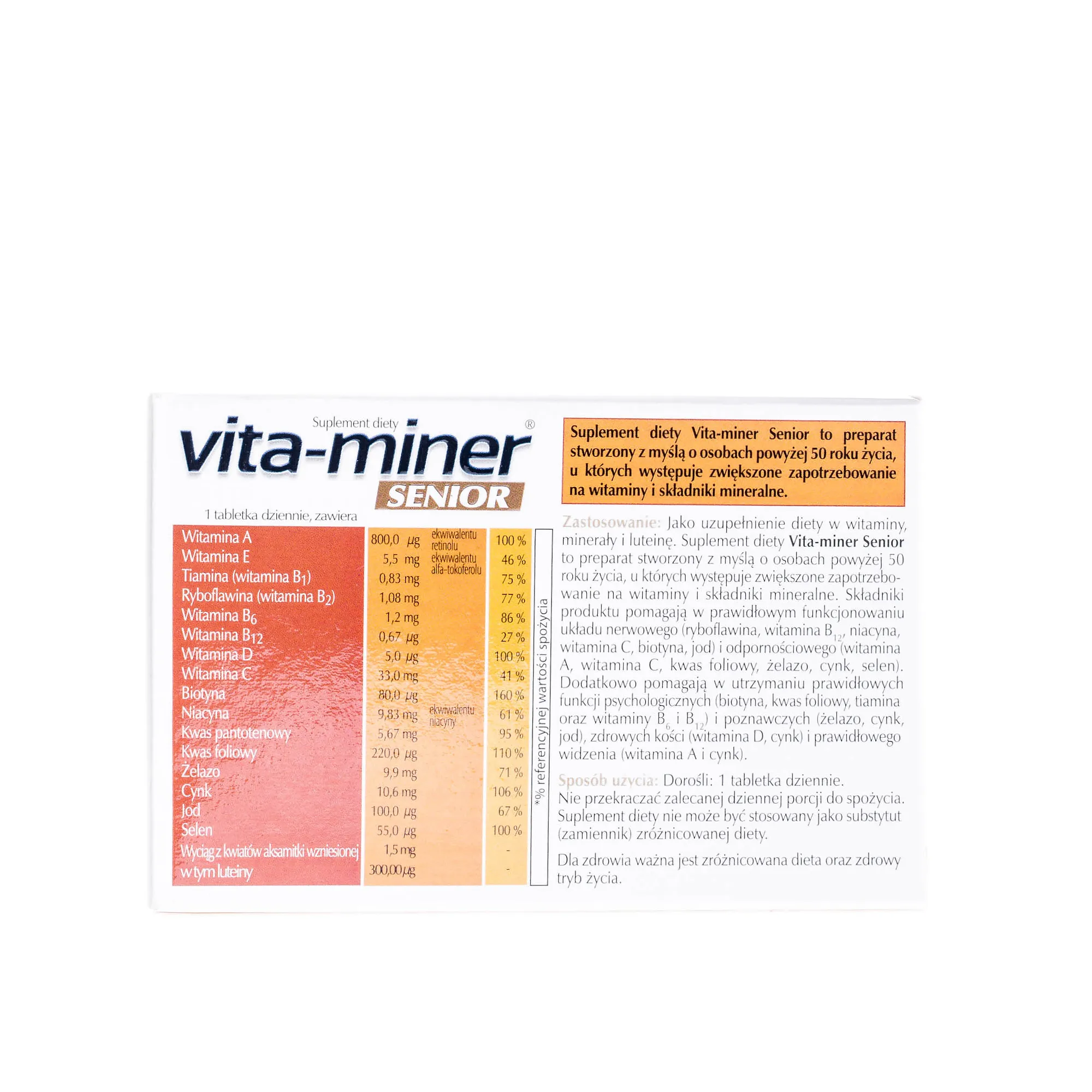 Vita-miner Senior, zestaw witamin i minerałów dla osób po 50. roku życia, 60 tabletek 
