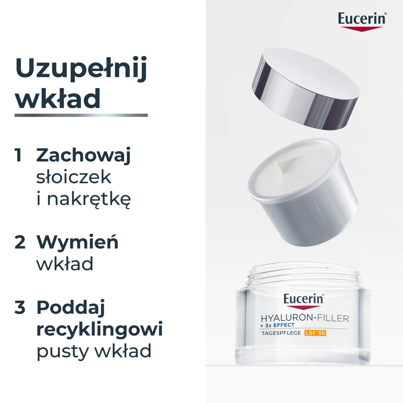 Eucerin Hyaluron-Filler przeciwzmarszczkowy krem na dzień do każdego typu skóry SPF 30 REFILL, 50 ml