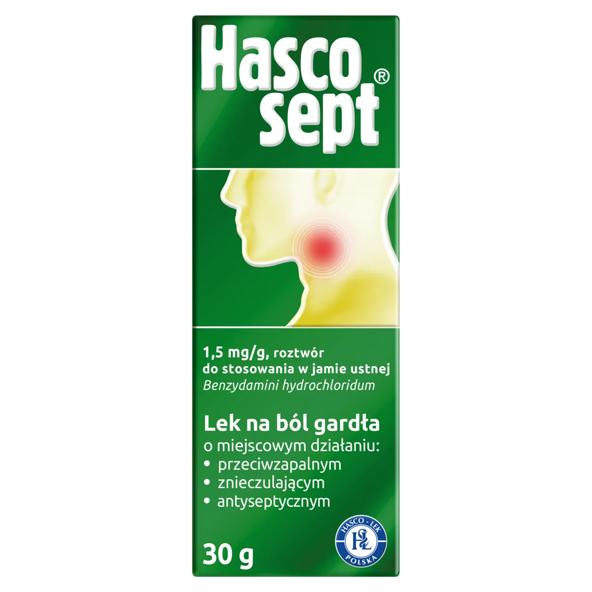 Hascosept 1,5 mg/g, roztwór do stosowania w jamie ustnej, 30 g