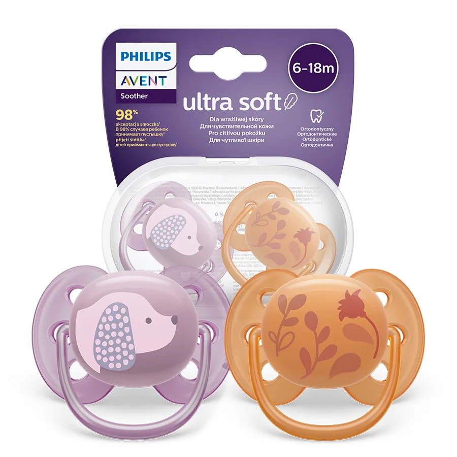 Philips Avent Ultra Soft miękki smoczek ortodontyczny 6-18m, SCF091/18, 2szt.