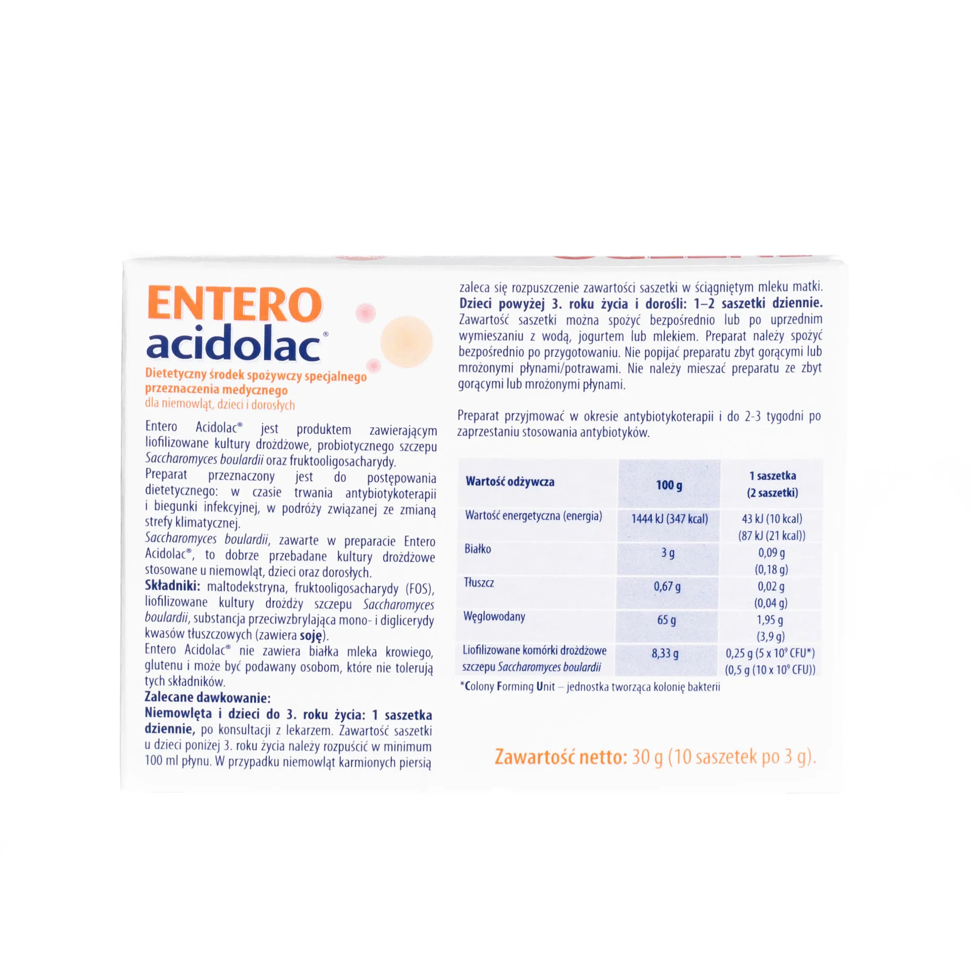 Entero Acidolac -dietetyczny środek spożywczy dla niemowląt, dzieci i dorosłych, 10 saszetek 