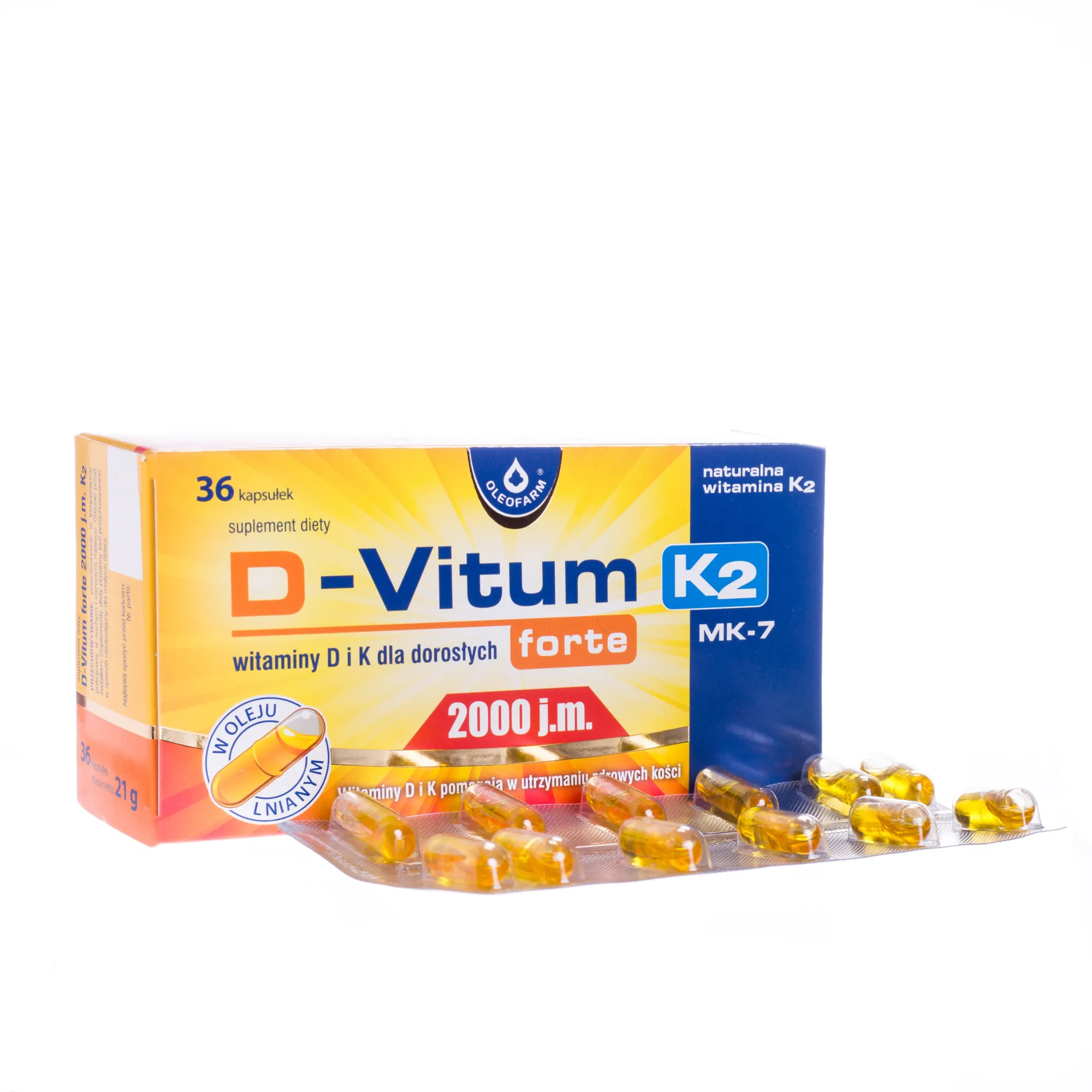 D-Vitum Forte 2000 j.m. K2 , suplement diety, 36 kapsułek