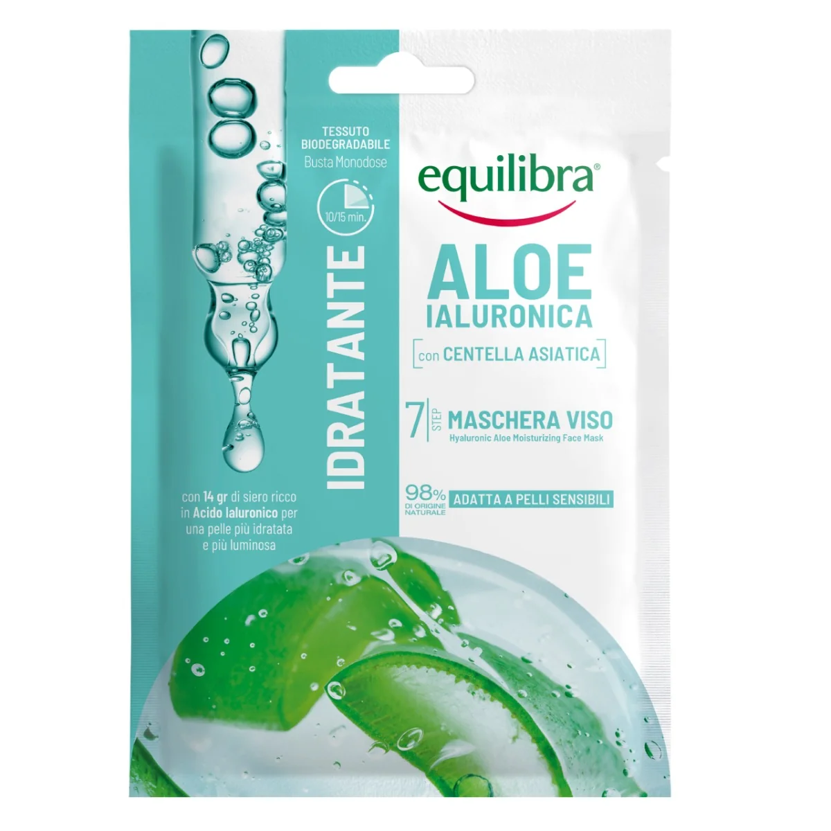Equilibra Aloe nawilżająca maska do twarzy z aloesem i kwasem hialuronowym, 1 sztuka