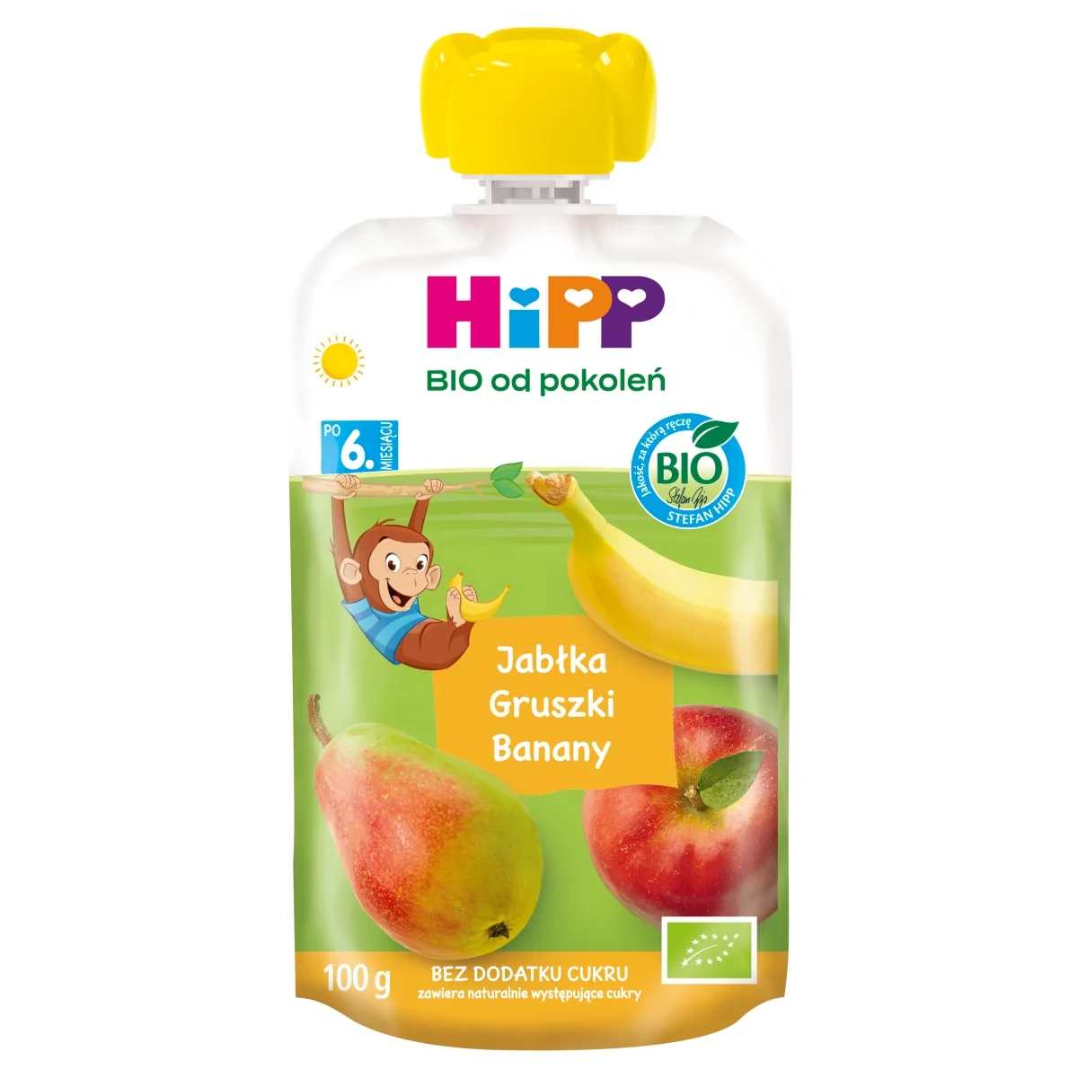 HiPP BIO od pokoleń mus owocowy jabłka gruszki banany po 6. miesiącu, 100 g