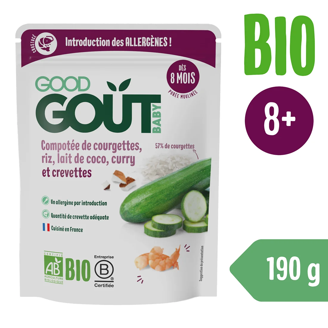 Good Gout BIO krewetki z ryżem, cukinią i mlekiem kokosowym, 190 g