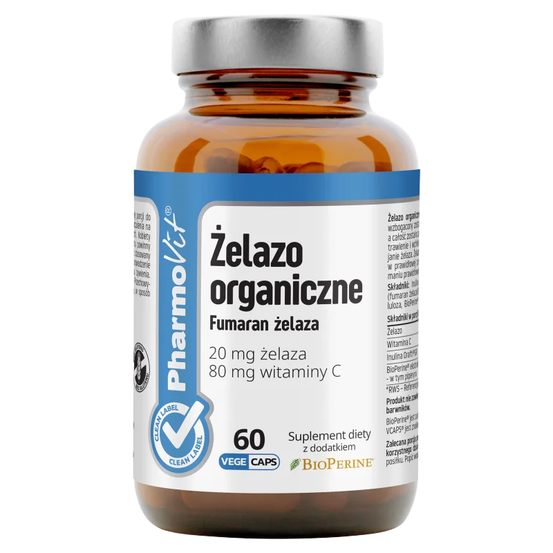 Pharmovit Żelazo organiczne 20 mg suplement diety, 60 kapsułek