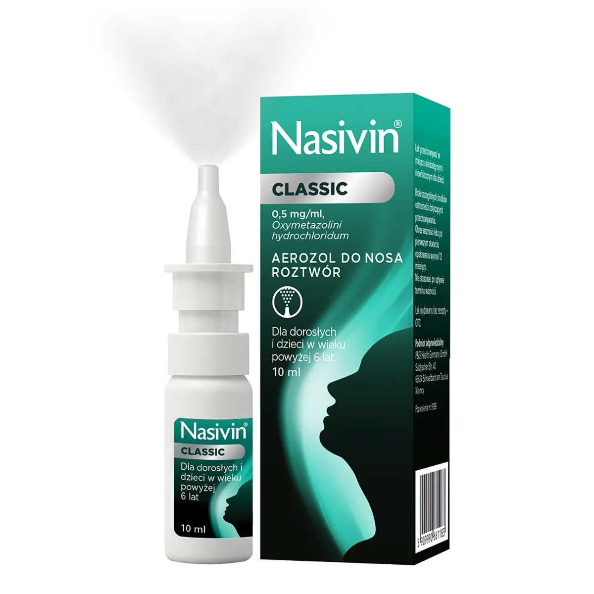 Nasivin Classic, 0,5 mg/ml, aerozol do nosa, 10 ml 